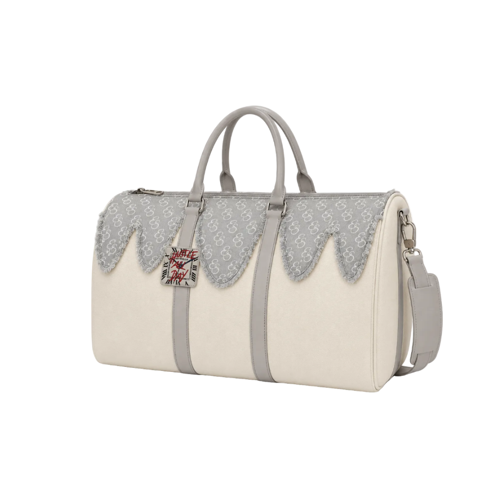 estrella hustler dufflebag – cream with grey monogram panel