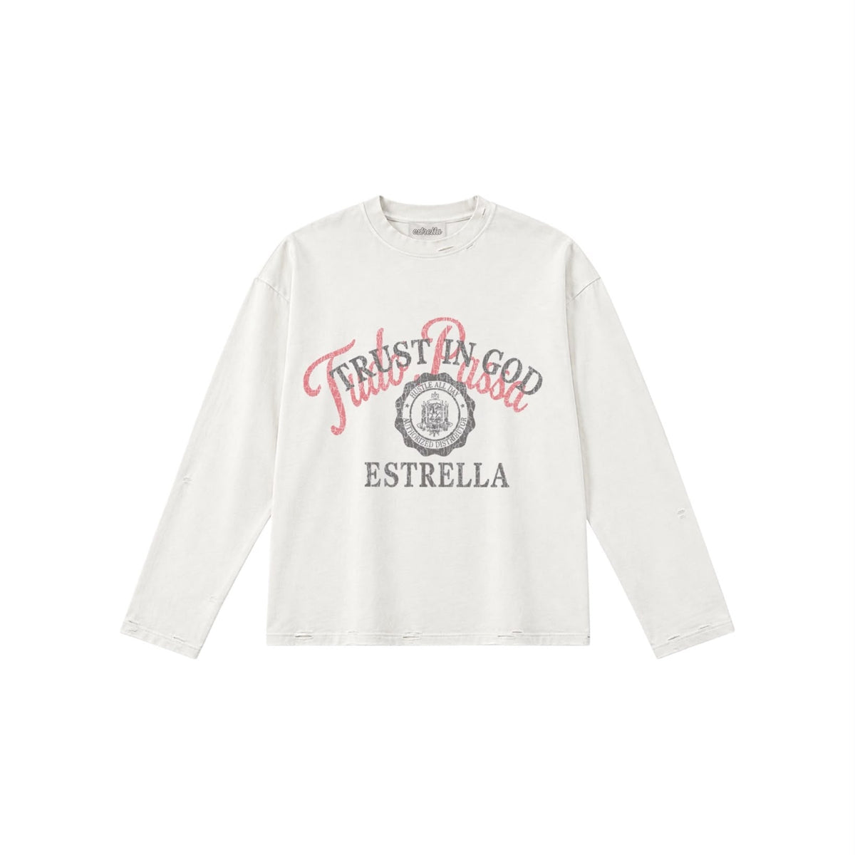 white tudo passa longsleeve with front print – estrella clothing
