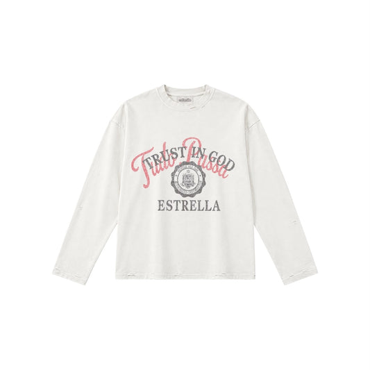 white tudo passa longsleeve with front print – estrella clothing